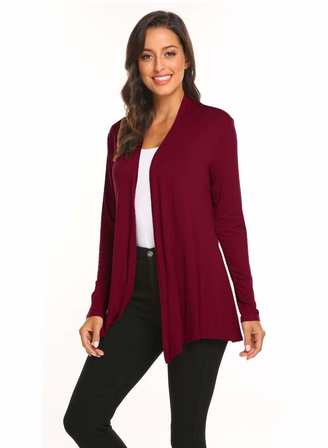 Newchoice Womens Classic Lightweight Long Sleeve Cardigans Soft Drape Open Front Cardigan Loose Kimono Coverups (Wine Red, S) - Image 4