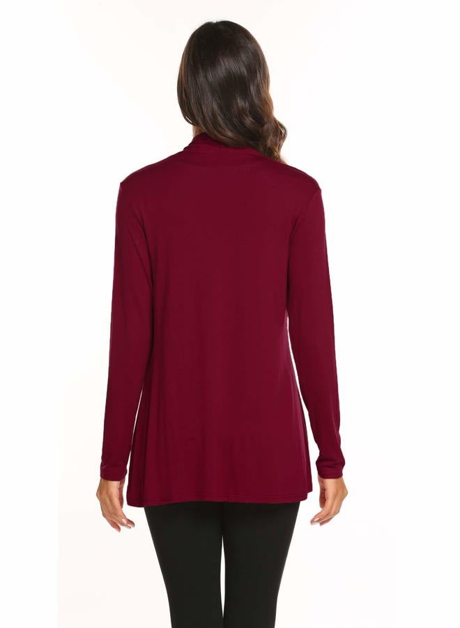 Newchoice Womens Classic Lightweight Long Sleeve Cardigans Soft Drape Open Front Cardigan Loose Kimono Coverups (Wine Red, S) - Image 5