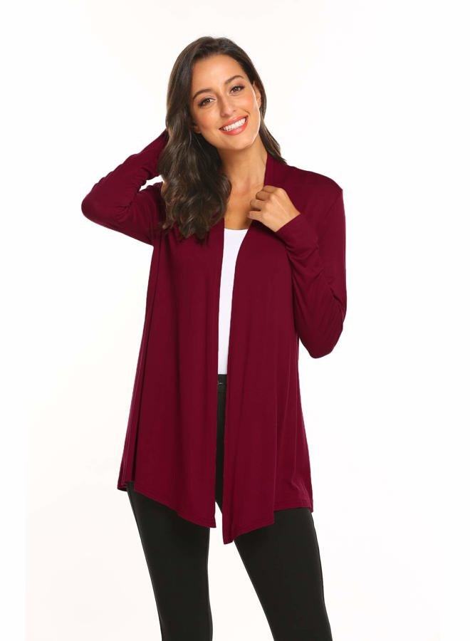 Newchoice Womens Classic Lightweight Long Sleeve Cardigans Soft Drape Open Front Cardigan Loose Kimono Coverups (Wine Red, S) - Image 3