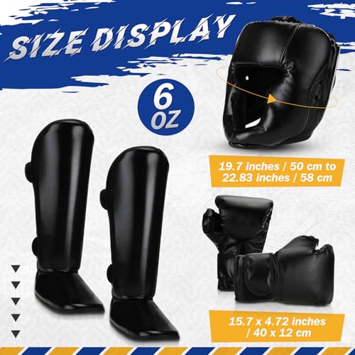 Arrowbash 5 Pcs Boxing Guards Set for Kids with Sparring Headgear, 6oz Boxing Gloves and Leg Shin Guards Wrestling Headgear for Youths Teens Boys Girls Kickboxing Karate Muay Thai BJJ Training - Image 2