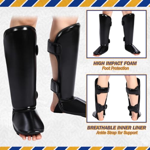 Arrowbash 5 Pcs Boxing Guards Set for Kids with Sparring Headgear, 6oz Boxing Gloves and Leg Shin Guards Wrestling Headgear for Youths Teens Boys Girls Kickboxing Karate Muay Thai BJJ Training - Image 3