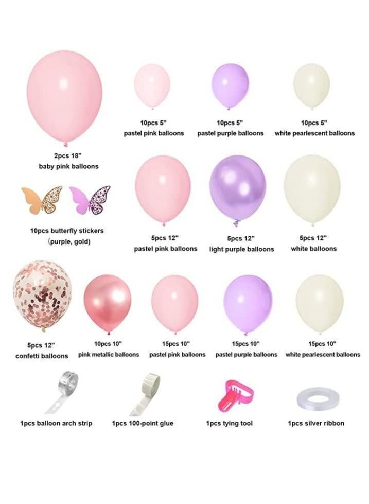 KASTWAVE Party Decorations, 121 Pcs erfly Birthday Party Decorations Set, Rose Gold White Pink and Purple Balloons Arch Garland Kit, Confetti Foil Balloons Banners for Girl Birthday Party - Image 2