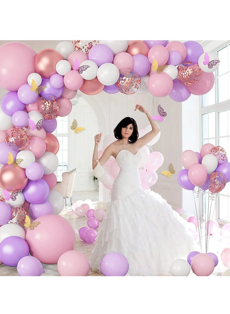 KASTWAVE Party Decorations, 121 Pcs erfly Birthday Party Decorations Set, Rose Gold White Pink and Purple Balloons Arch Garland Kit, Confetti Foil Balloons Banners for Girl Birthday Party - Image 5