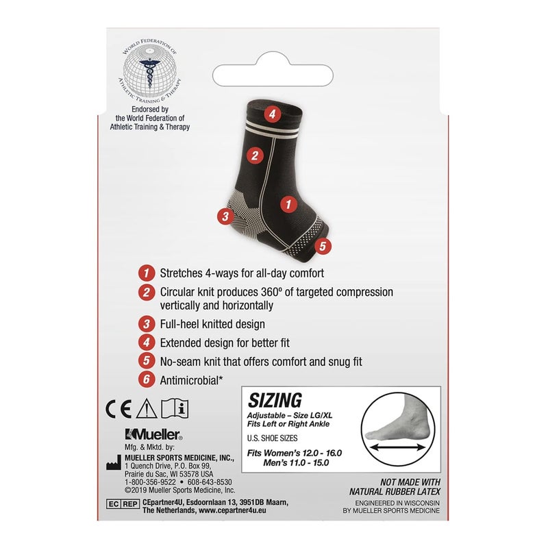 Mueller 4-Way Stretch Ankle Support Sleeve for Large/X-Large Feet - Image 3