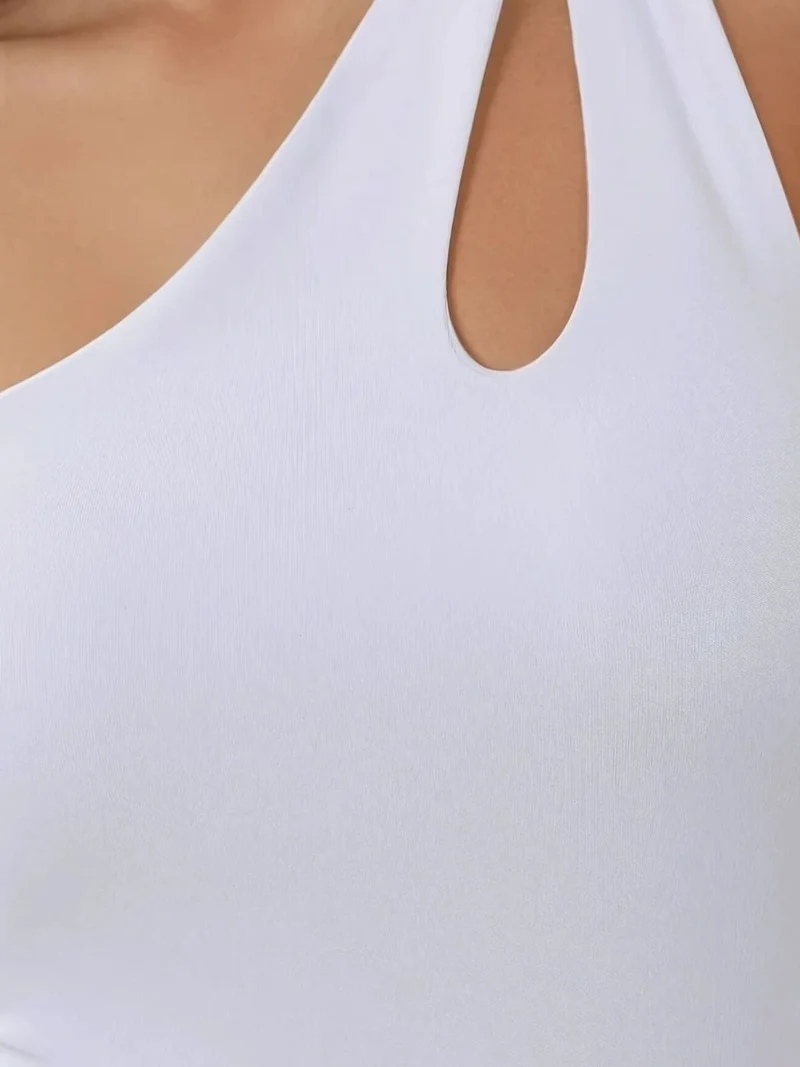 HICCUP Slim Fit Asymmetrical Collar Cut Out Body Top