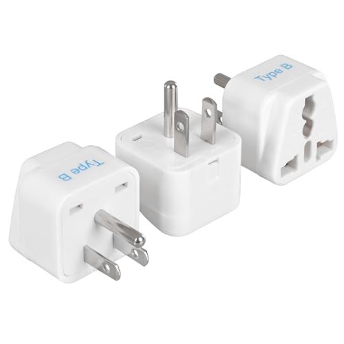 Ceptics Europe to US plug adapter, Type B USA Plug adapter compatible with plugs from Europe, India, and other countries - India to USA plug adapter is CE Certified & RoHS Compliant, White, 3 Pack - Image 1