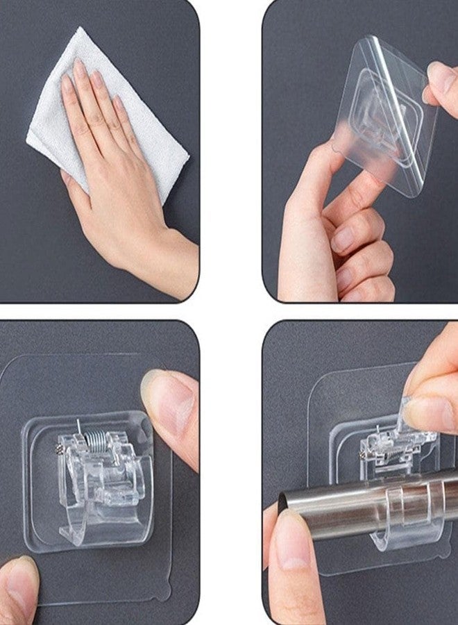 SLAYNE XBEY Self Adhesive Curtain Rod Holder Without Drill/Curtain Rod Hooks Nail Free Adjustable Curtain Hangers (4 - Transparent) - Image 3