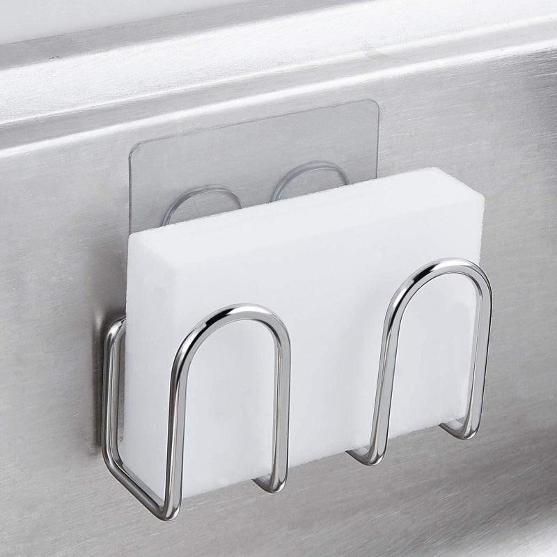 KESOL Kitchen Sponge Holder  Sink Caddy for Sponges Scrubbers Soap No Drilling Adhesive Rustproof SUS304 Stainless Steel Compact Kitchen Sink Accessories