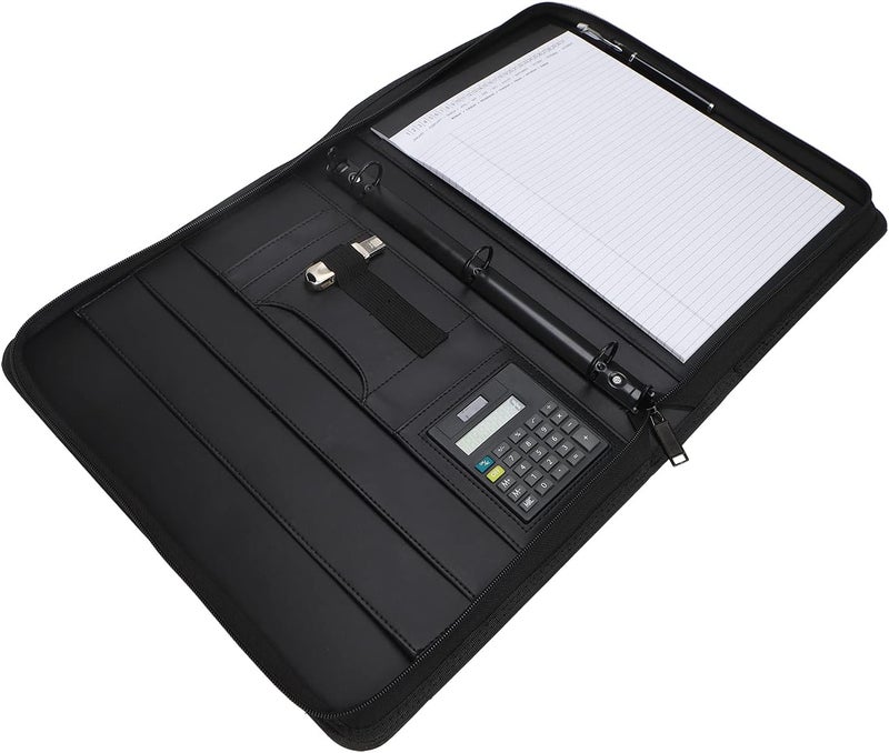 Freeprint Business Portfolio with Zipper 3 Ring Binder Organizer - PU Leather Folder Padfolio Document Organizer with Solar Calculator,Writing Pad - Image 3