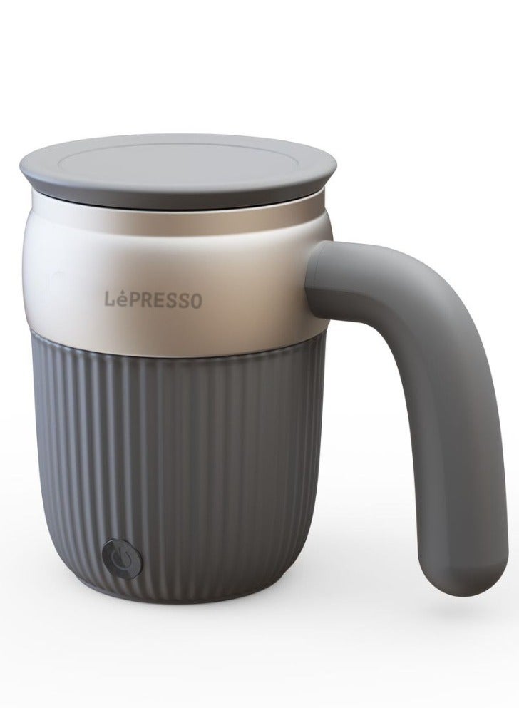 LePRESSO Stirring Mug with Magnetic Rotor, Self-Stirring Mug With Lid, Stainless Steel, Rechargeable Auto Magnetic Mug, Automatic Stirring, 450ml Capacity For All Beverages, USB-C Charging Port, Durable Stainless Steel - Grey - Image 1