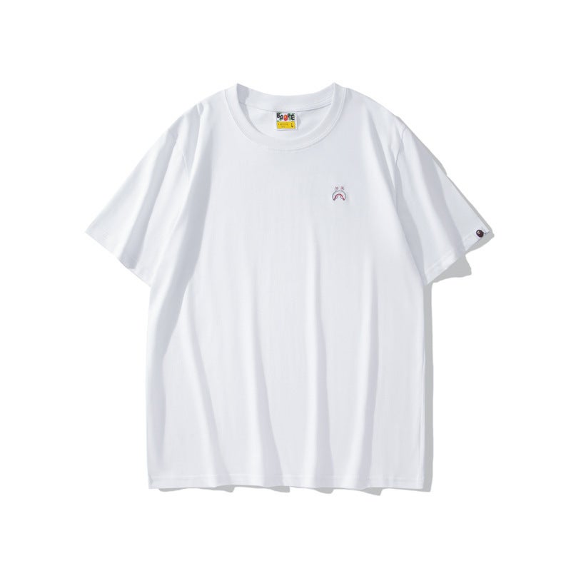 Trade Trendy Brand Embroidery Shark Small Standard Pure Cotton Loose Men And Women Couple Round Neck Short-Sleeved T-Shirt Summer Tee - Image 1