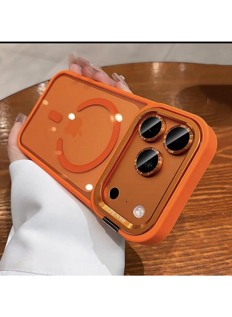 X-level Case for iPhone 17 Pro Max,Metal Stand & Camera Frame Cover Magnetic Charging Compatible, Aesthetic & Durable Protective Cover Mobiles & Accessories Orange - Image 5