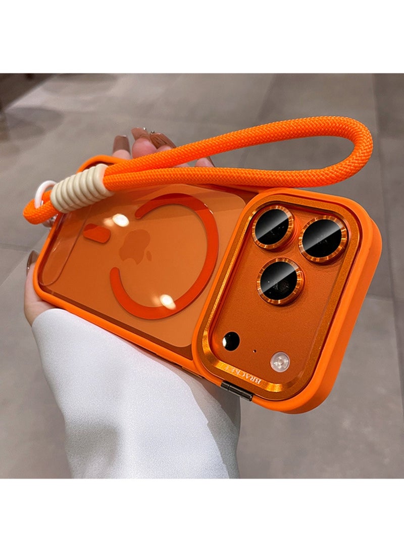 X-level Case for iPhone 17 Pro Max,Metal Stand & Camera Frame Cover Magnetic Charging Compatible, Aesthetic & Durable Protective Cover Mobiles & Accessories Orange - Image 1