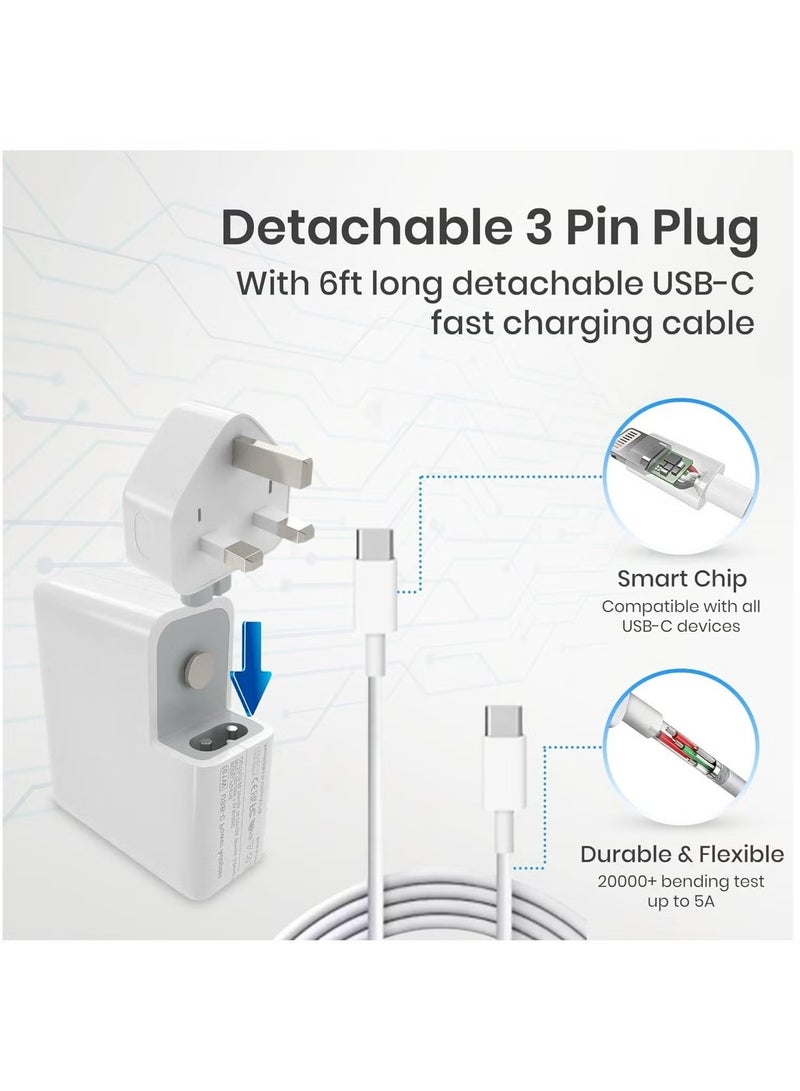 غولو شاحن بديل سريع 96 وات من النوع C لجهاز Macbook Pro-Air، محول طاقة يعمل مع أجهزة الكمبيوتر المحمولة والتابلت والهواتف الذكية مقاس 13 و14 و15 و16 بوصة موديل 2016/17/18/19/20، شاحن Thunderbolt مع كابل USB C، iPhone 15 - Image 3