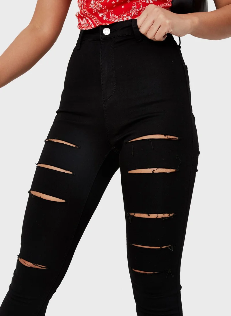 Missguided High Waist Ripped Jeans