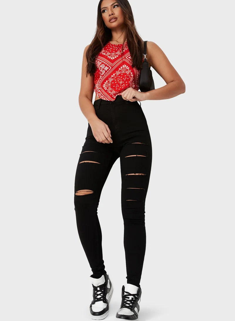 Missguided High Waist Ripped Jeans