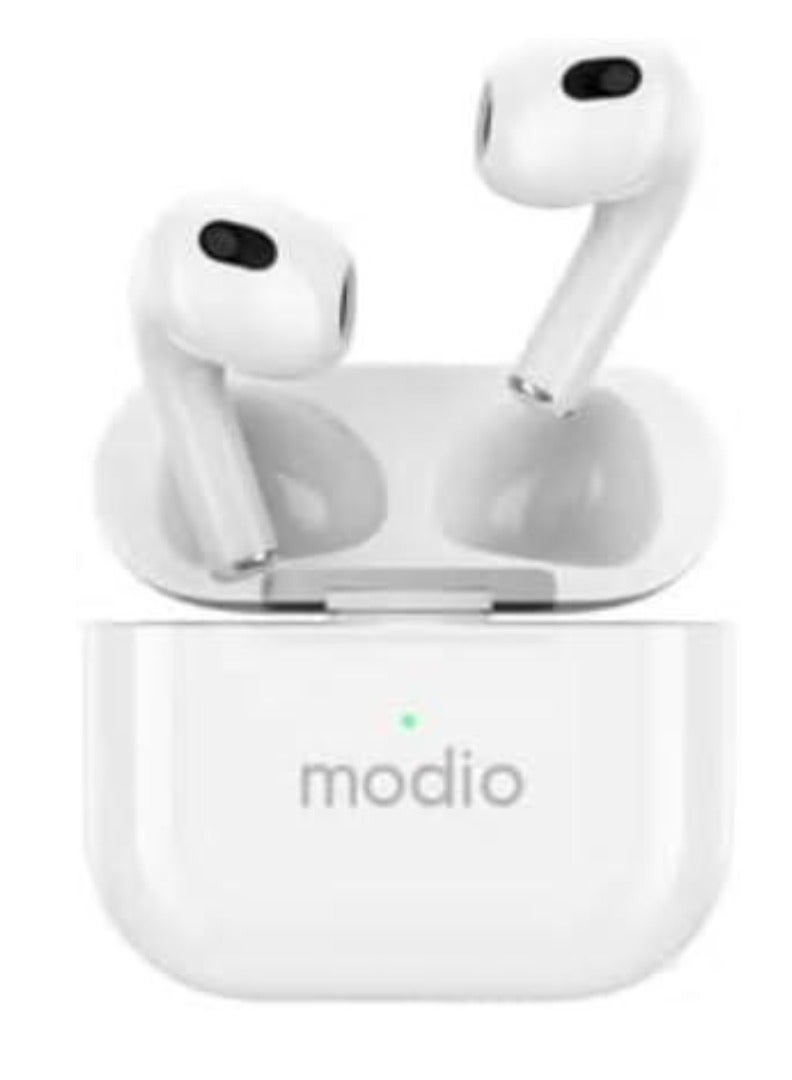 modio ME17 Wireless Bluetooth Earbud Pro – Lightweight Single Earbud with Bluetooth 5.3, Built-In Mic, Noise Isolation, Long Battery Life & USB Charging Case – Hands-Free Headset for Android, iPhone & Tablets – Compact White Design for Calls, Music & Daily Use - Image 1
