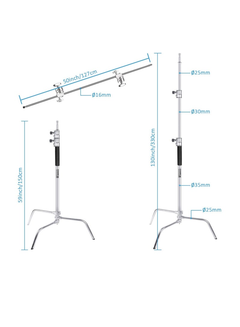Coopic COOPIC C Stand C40SC Heavy Duty Light Stand Height 150-330cm with Sliding up-down Leg, 127cm Boom Arm, Grip Heads for Photo Studio Photography Strobe Light Video Umbrella Softbox Monolight  - Image 2