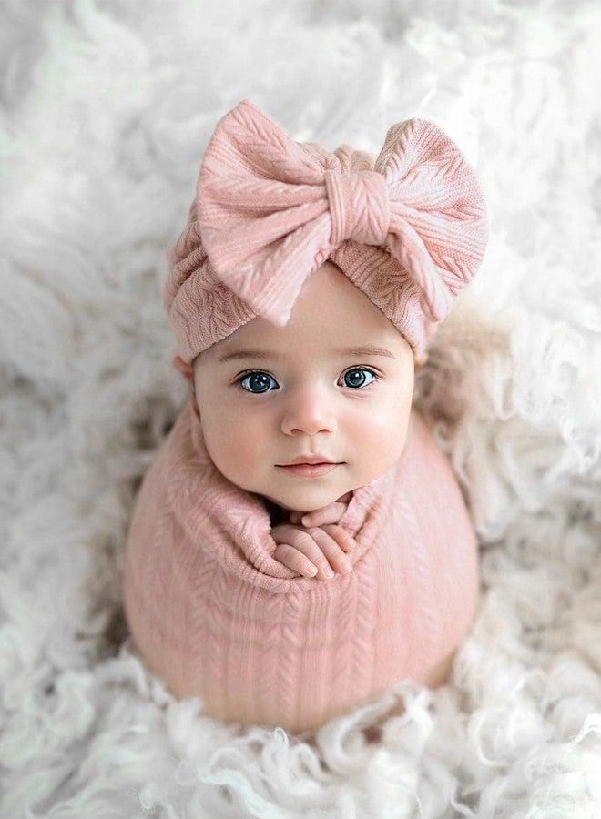 Jastore Baby Infant Swaddle Blankets for Girls 3PCS Newborn Accessories Set with Matching Hat and Bow Headband (Pale Pink, 33"*35") - Image 2