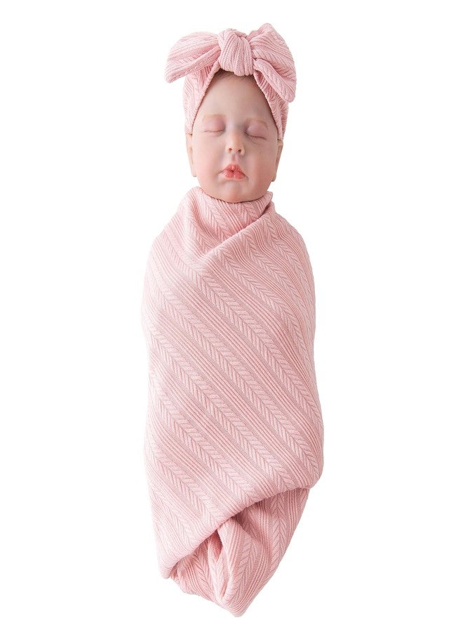 Jastore Baby Infant Swaddle Blankets for Girls 3PCS Newborn Accessories Set with Matching Hat and Bow Headband (Pale Pink, 33"*35") - Image 3