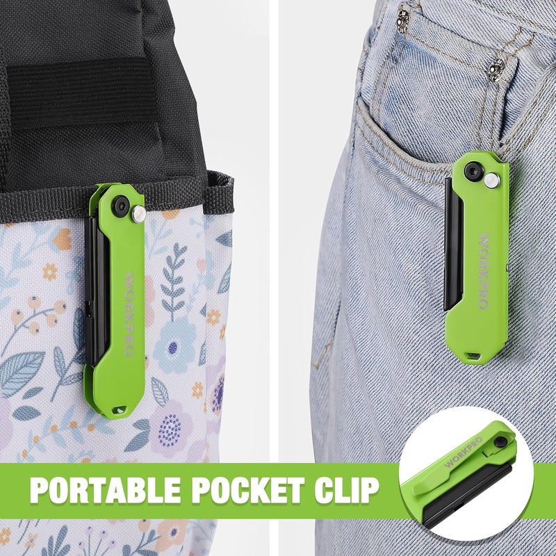 WORKPRO 3-Pack Folding Utility Knife, Razor Blade Knife with Safety Axis Lock, Quick Change Blade Box Cutter, EDC Pocket Knife with Belt Clip - Image 5