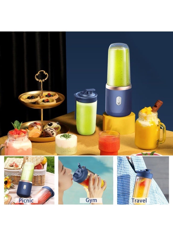 DubaiGallery Mini juicer Portabel juicer Blender wireless Machine, 6 demesiol blade Cup Capacity 400 ml for Smoothies and Milkshakes, Blue USB Rechargeable with 2 Portable Bottle - Image 5