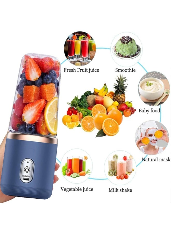 DubaiGallery Mini juicer Portabel juicer Blender wireless Machine, 6 demesiol blade Cup Capacity 400 ml for Smoothies and Milkshakes, Blue USB Rechargeable with 2 Portable Bottle - Image 3