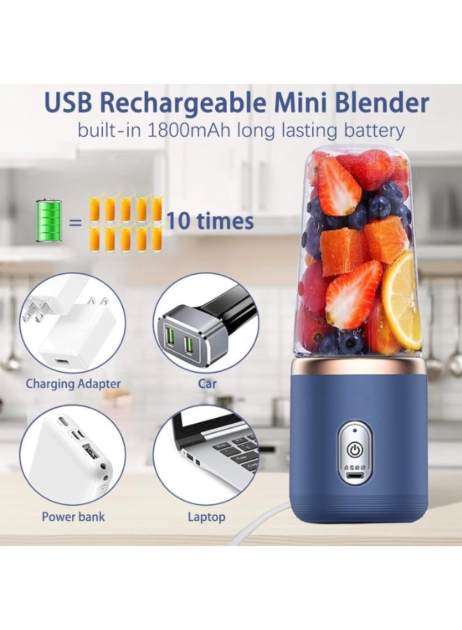 DubaiGallery Mini juicer Portabel juicer Blender wireless Machine, 6 demesiol blade Cup Capacity 400 ml for Smoothies and Milkshakes, Blue USB Rechargeable with 2 Portable Bottle - Image 2