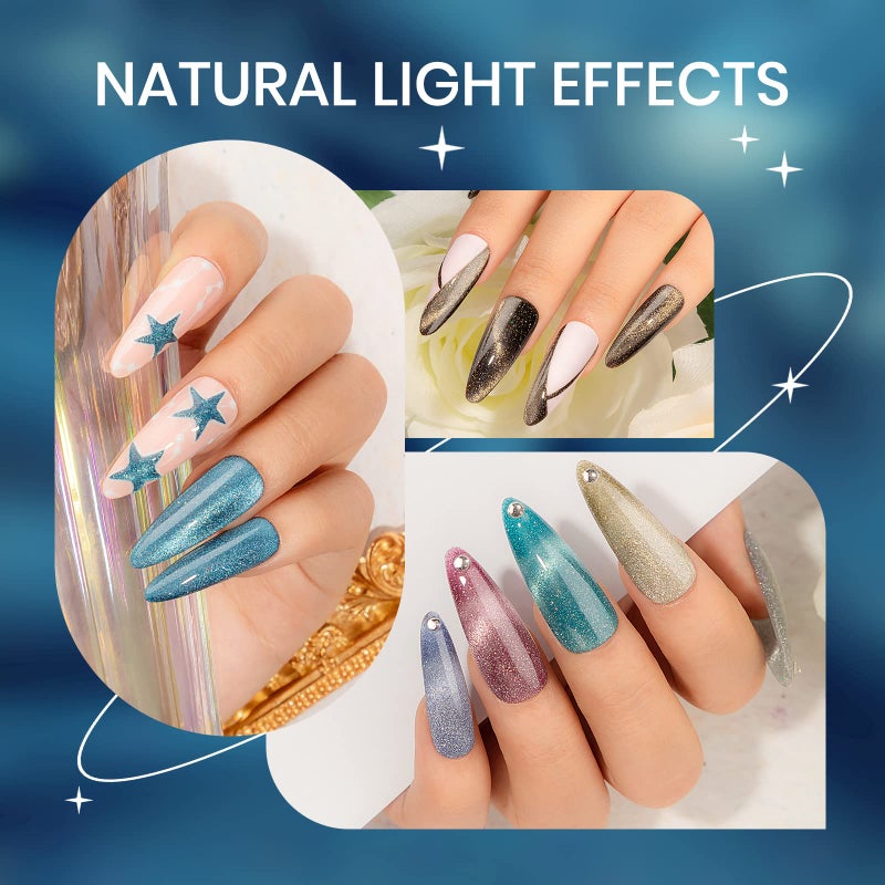 SUPWEE Reflective Cat Eye Gel Nail Polish Sparkling Holographic Magnetic Nail Polish Gels 9D Cateye Gel Polish Set 12 Colors with Magnet for Home DIY Manicure Nails Salon - Image 5