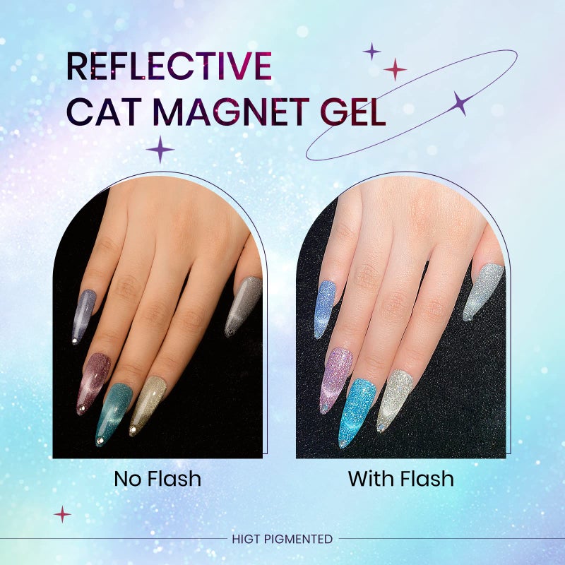 SUPWEE Reflective Cat Eye Gel Nail Polish Sparkling Holographic Magnetic Nail Polish Gels 9D Cateye Gel Polish Set 12 Colors with Magnet for Home DIY Manicure Nails Salon - Image 3