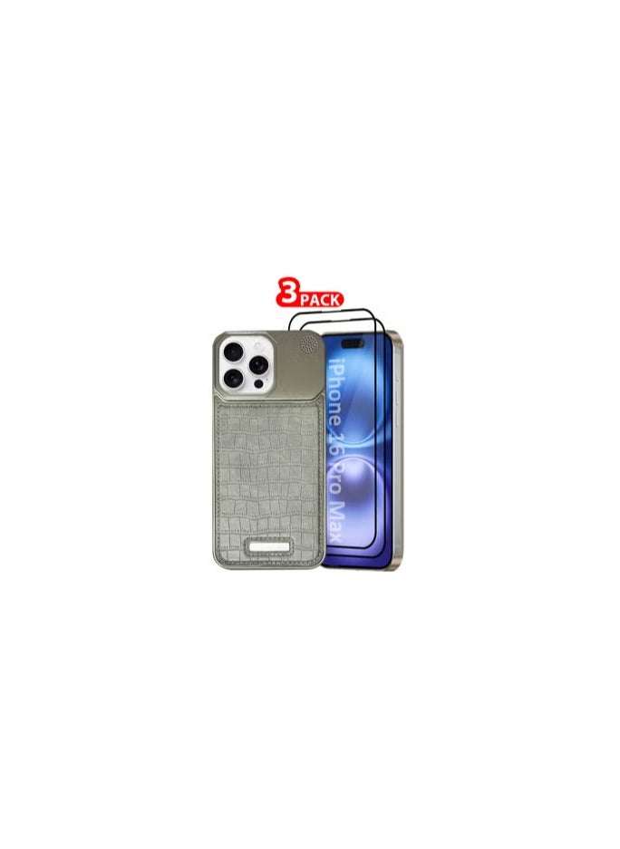 CATANES iPhone 16 Pro Max 3 Pack Case Leather Metal Design, Slim Lightweight Minimalist Cover,1 Case 2 Screen Protectors  - Image 2