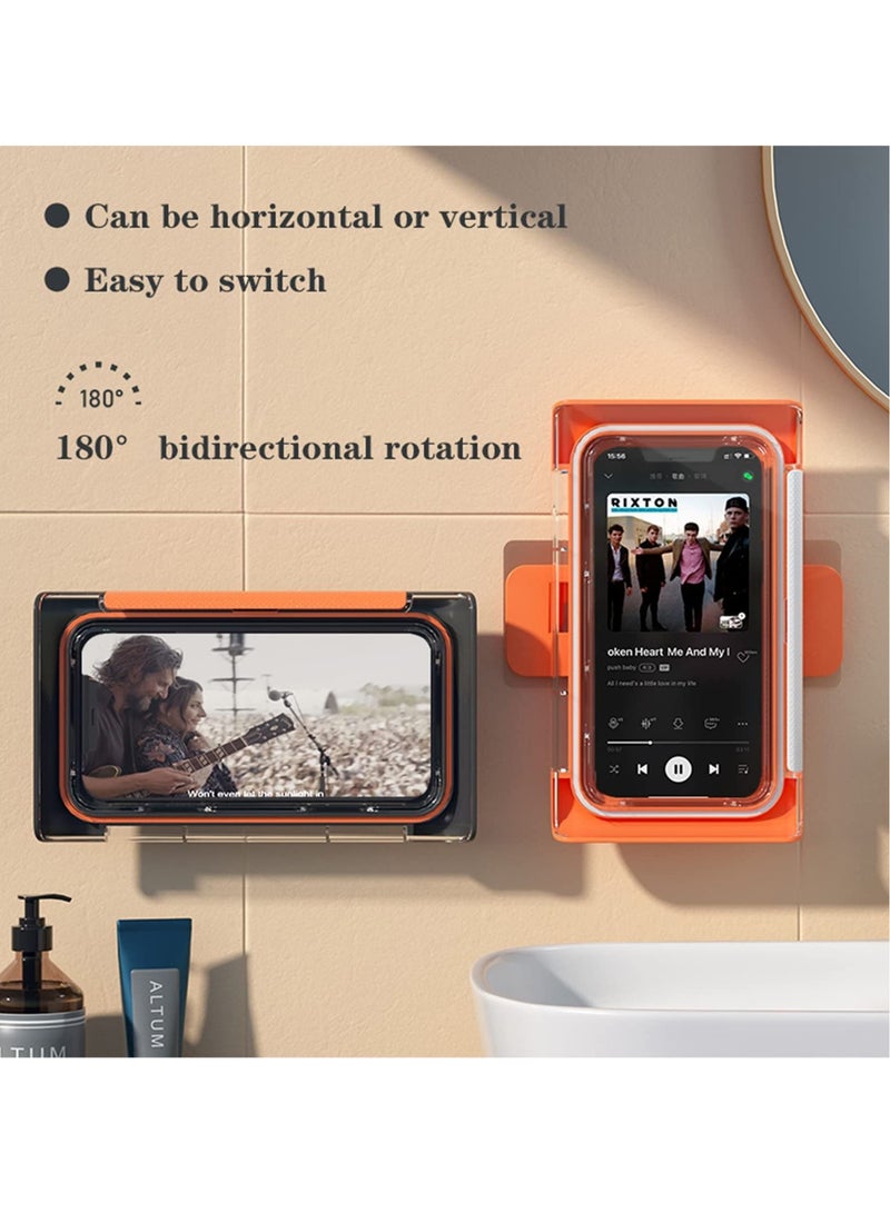 Captaintech Wall Mount Shower Phone Holder Waterproof Case 180° Rotation Rotatable Phone Stands for Bathroom Mirror Bathtub with HD Anti-Fog Screen Mirror Wall Desktop Mount Phone Holder for Bathroom Kitchen - Image 2