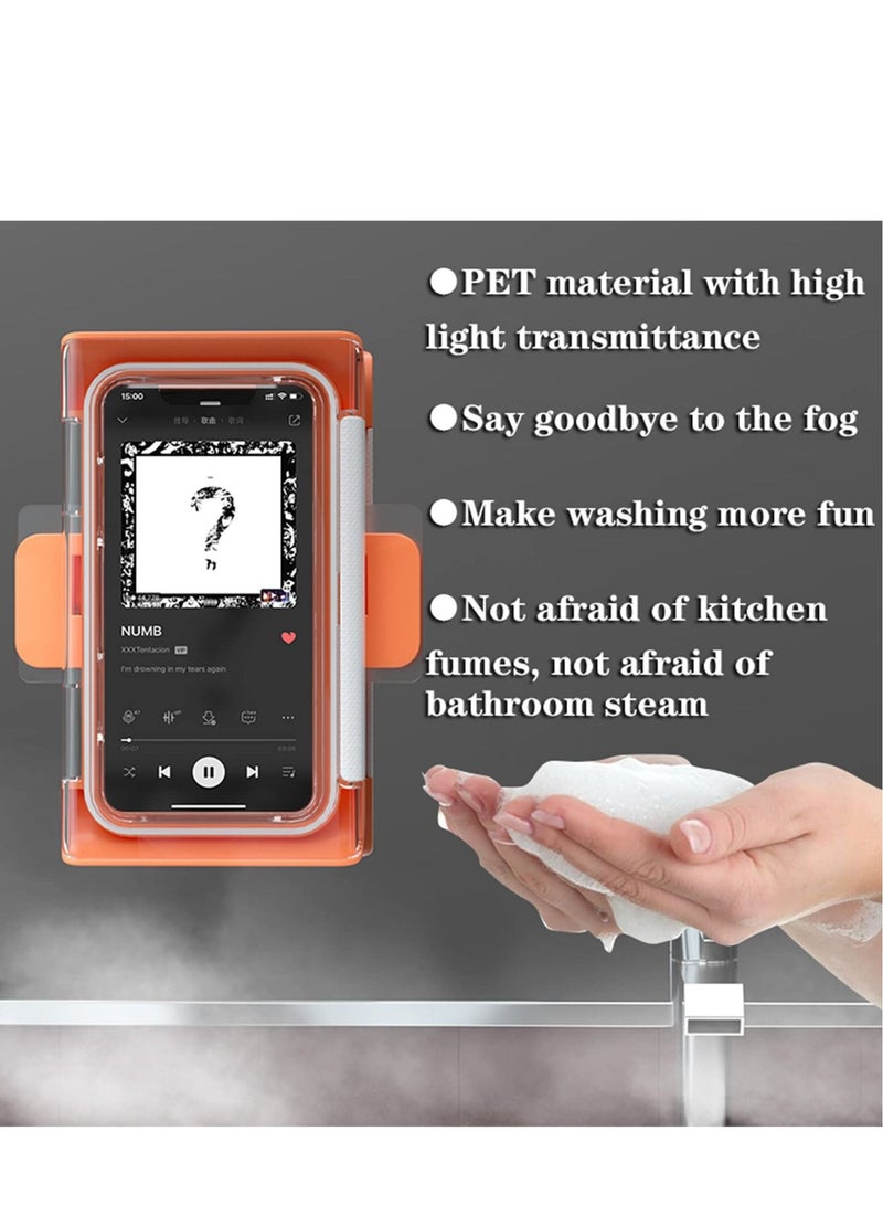 Captaintech Wall Mount Shower Phone Holder Waterproof Case 180° Rotation Rotatable Phone Stands for Bathroom Mirror Bathtub with HD Anti-Fog Screen Mirror Wall Desktop Mount Phone Holder for Bathroom Kitchen - Image 3