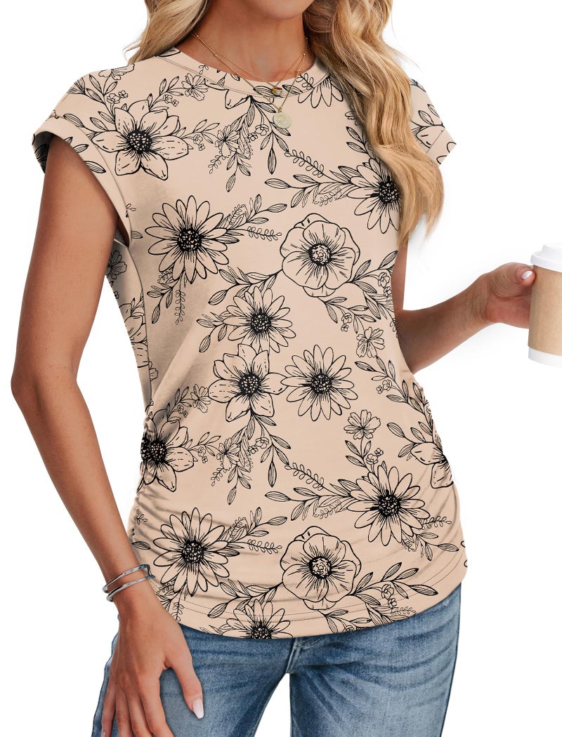 SAMPEEL Womens Blouses Dressy Casual Short Sleeve Tops Trendy Summer Outfits Business Casual Clothing Boho Tops Floral XL - Image 3