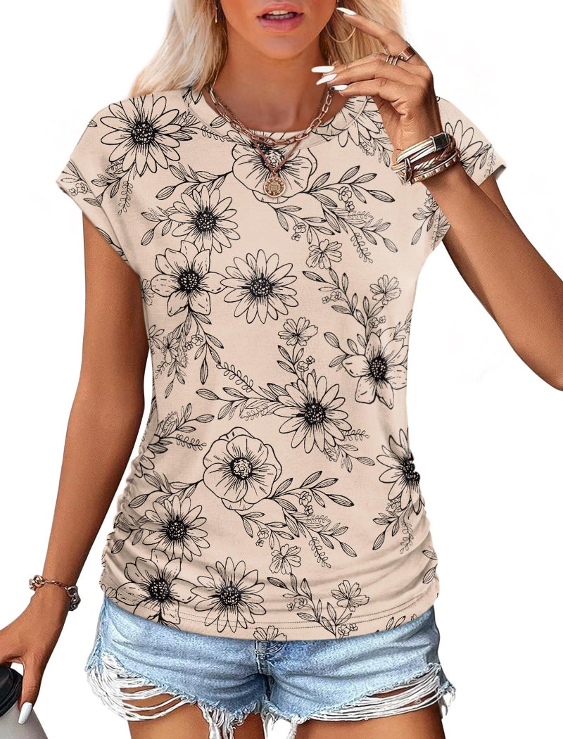 SAMPEEL Womens Blouses Dressy Casual Short Sleeve Tops Trendy Summer Outfits Business Casual Clothing Boho Tops Floral XL - Image 2