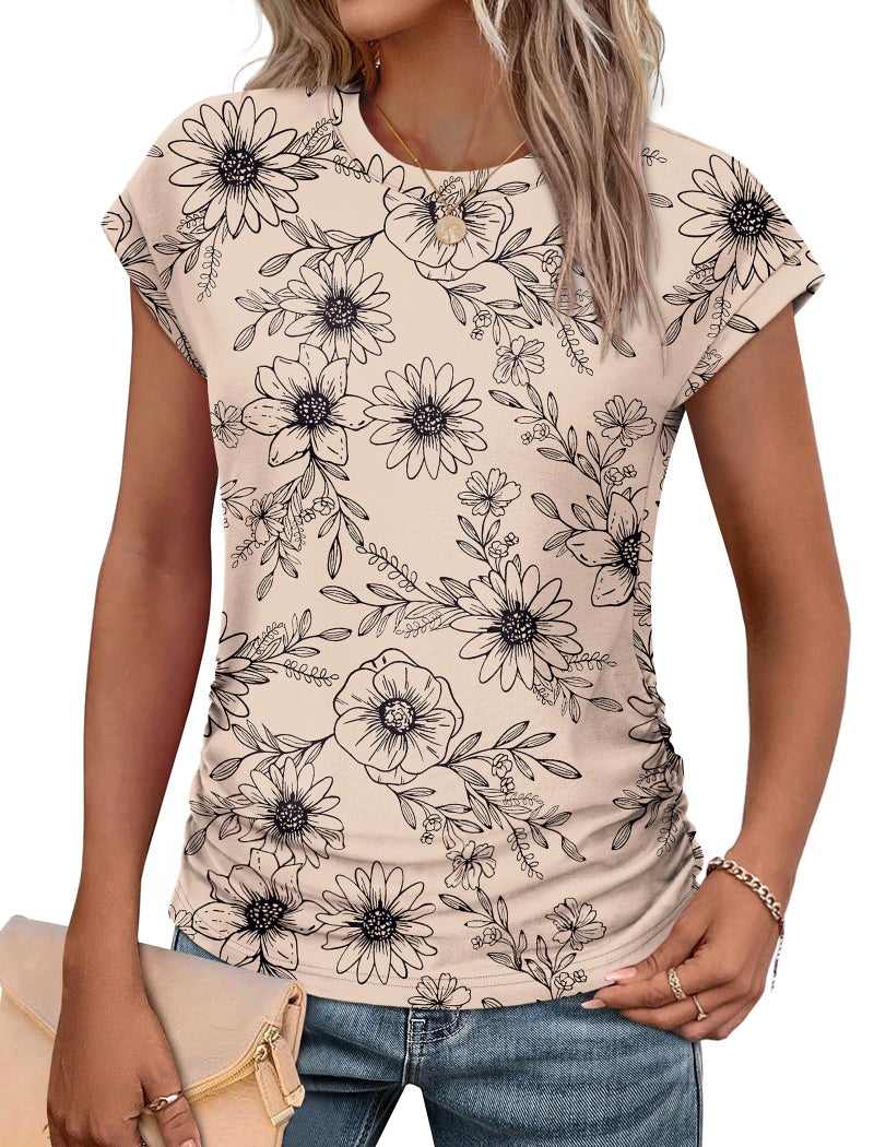 SAMPEEL Womens Blouses Dressy Casual Short Sleeve Tops Trendy Summer Outfits Business Casual Clothing Boho Tops Floral XL - Image 1