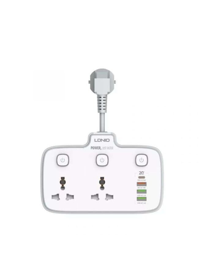 SC2413 Universal Outlets Power Strip Tower 20W, 2 Power Sockets, 3 USB Ports, PD Ports With Power Buttons - White - pzsku/ZB747BDDE505F64DC284AZ/45/_/1674744298/565bc382-fe73-4501-ad18-3936cda2aaf2