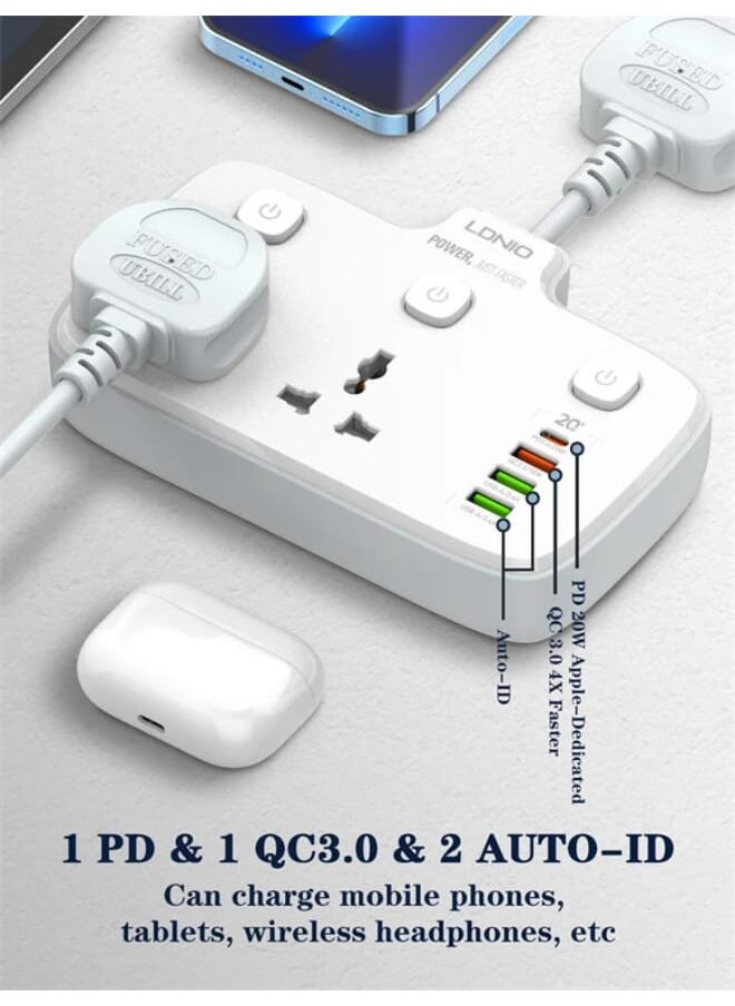 SC2413 Universal Outlets Power Strip Tower 20W, 2 Power Sockets, 3 USB Ports, PD Ports With Power Buttons - White - pzsku/ZB747BDDE505F64DC284AZ/45/_/1674744298/e4c88a9f-82dc-4649-97c8-049e2abc8d5e