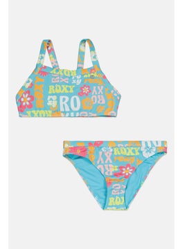 Roxy Kids Girl 2 Piece Floral Pattern Bikini Set, Multicolor  - Image 1