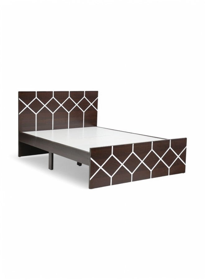 KARNAK Wooden Bed with Pattern Design – Modern Wooden Single Bed Frame (120x190x46cm) in Walnut Color  - Image 1