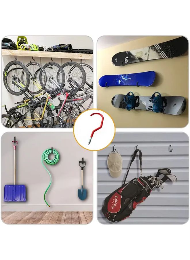 8 Pack Bicycle Storage Hooks 4 Red Big Hooks 4 Yellow U Shaped Hooks Ceiling Mount Garage Wall - Image 5
