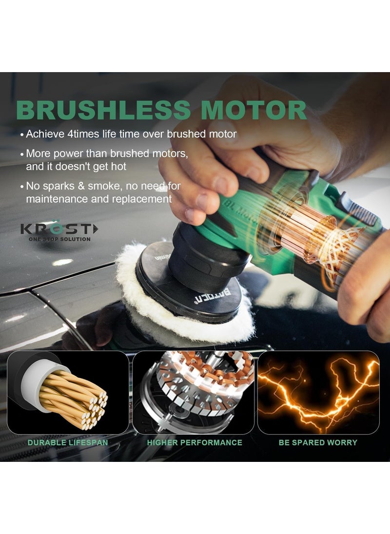 KROST KROST Cordless Brushless DA Car Polisher Buffer Sander Machine Rotary Dual Action Mini Car Detailing Polishing Kit 2 x Liion Batteries Interior Exterior Car Detailing 60Pcs Accesories Kit  - Image 3