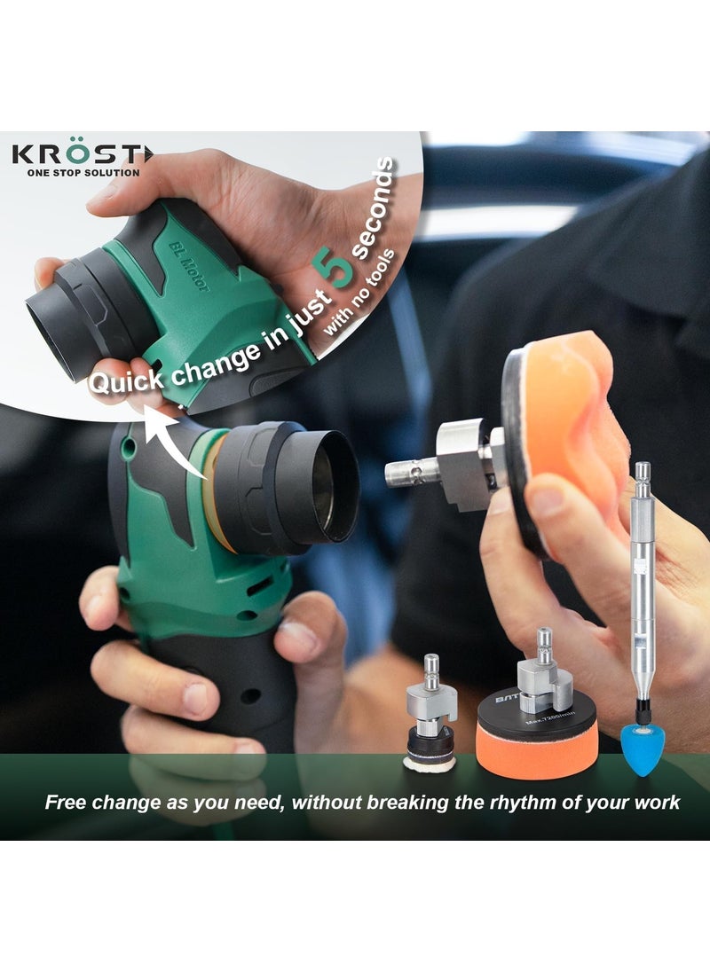KROST KROST Cordless Brushless DA Car Polisher Buffer Sander Machine Rotary Dual Action Mini Car Detailing Polishing Kit 2 x Liion Batteries Interior Exterior Car Detailing 60Pcs Accesories Kit  - Image 4