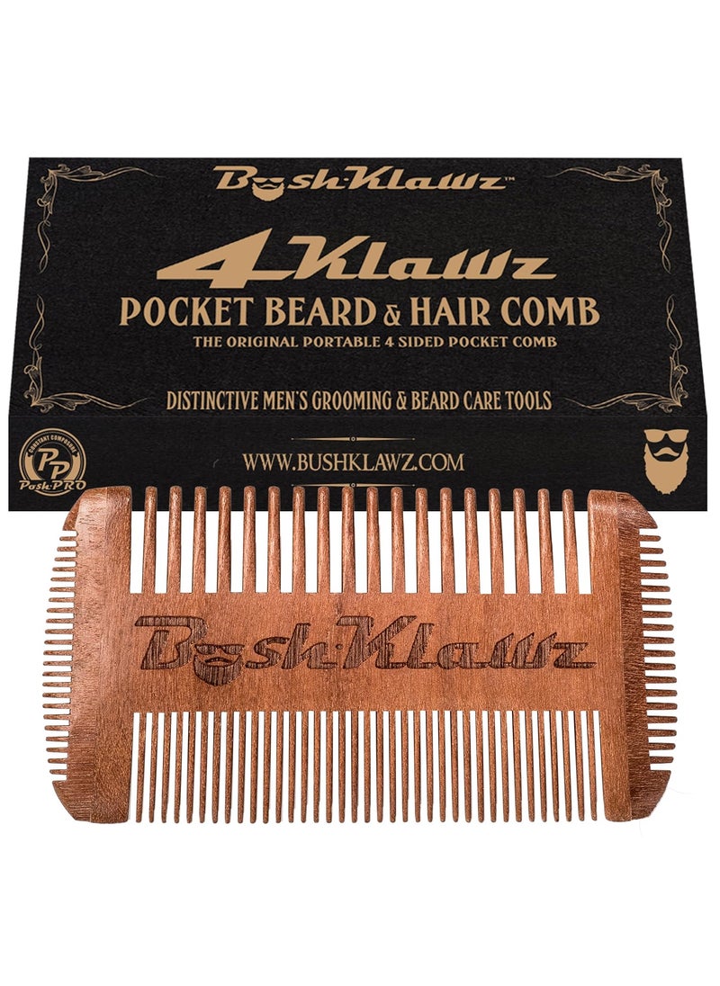 BushKlawz 4Klawz Beard Comb  Pocket Comb for Mens Hair Beard Mustache and Sideburns with 4 Sides of Wide  Fine Teeth  Best Bearded Man Grooming Gift Special 