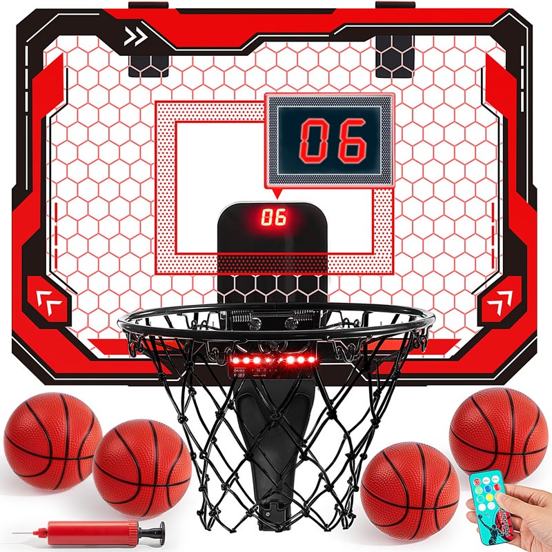 SYNCFUN Mini Basketball Hoop Over The Door LED Indoor Basketball Hoop for Kids with Scoreboard 4 Balls Basket Ball Game Toys Gifts for Boys Ages 3 and UPRed - Image 3