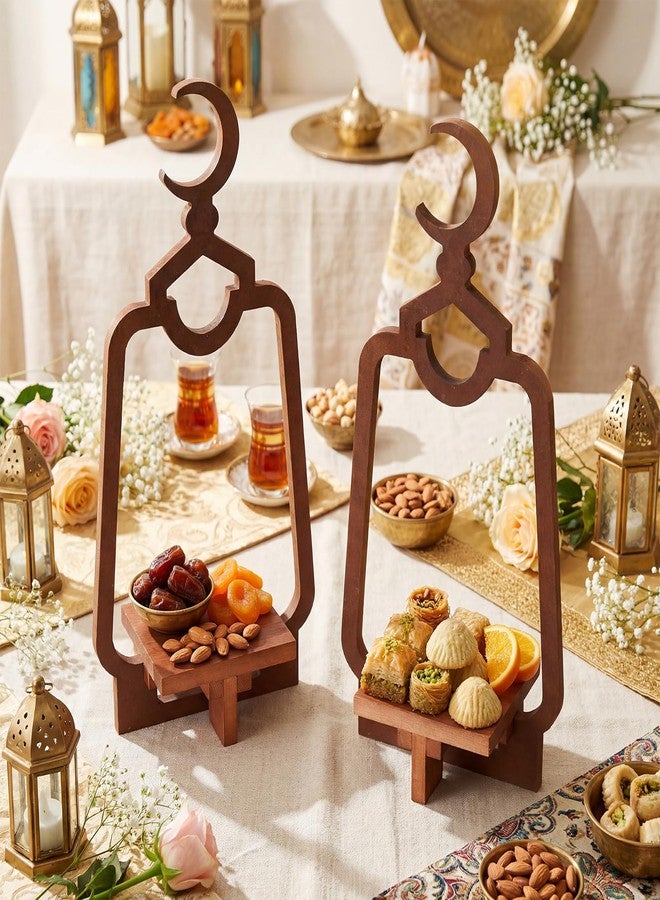 Teecyhooo 2 Pcs Wooden Ramadan Table Decoration Ramadan Serving Trays Moon Eid Mubarak Food Dessert Serving Trays for Home Mubarak Islamic Muslim Party Decoration - Image 4