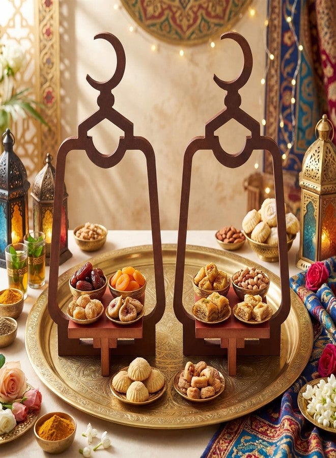 Teecyhooo 2 Pcs Wooden Ramadan Table Decoration Ramadan Serving Trays Moon Eid Mubarak Food Dessert Serving Trays for Home Mubarak Islamic Muslim Party Decoration - Image 5