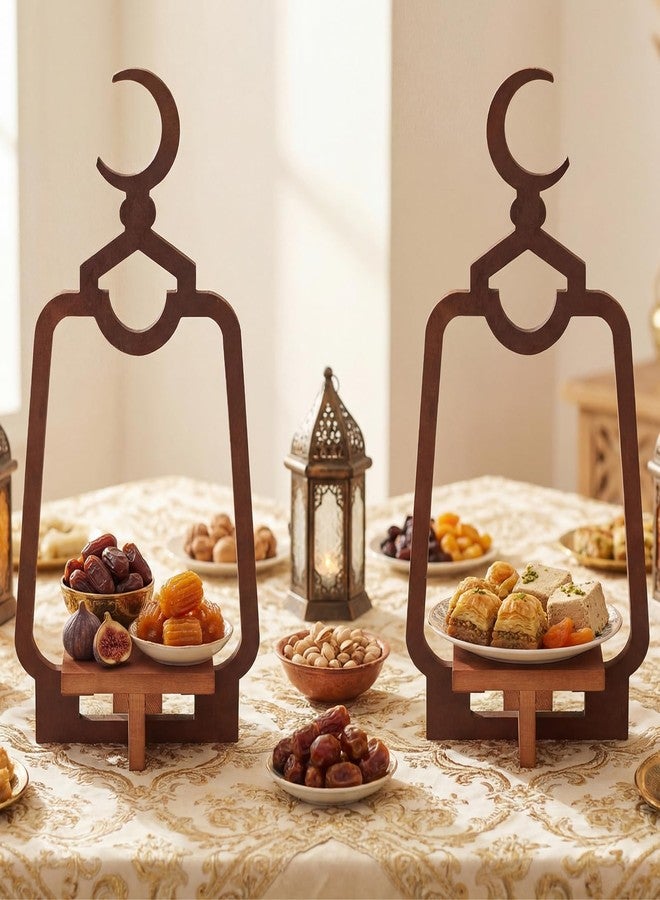 Teecyhooo 2 Pcs Wooden Ramadan Table Decoration Ramadan Serving Trays Moon Eid Mubarak Food Dessert Serving Trays for Home Mubarak Islamic Muslim Party Decoration - Image 1