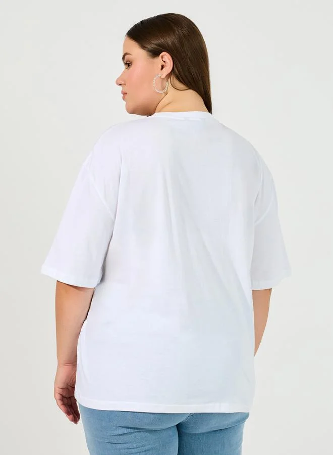 Styli Plus Size Le Marias Slogan Print Oversized T-Shirt