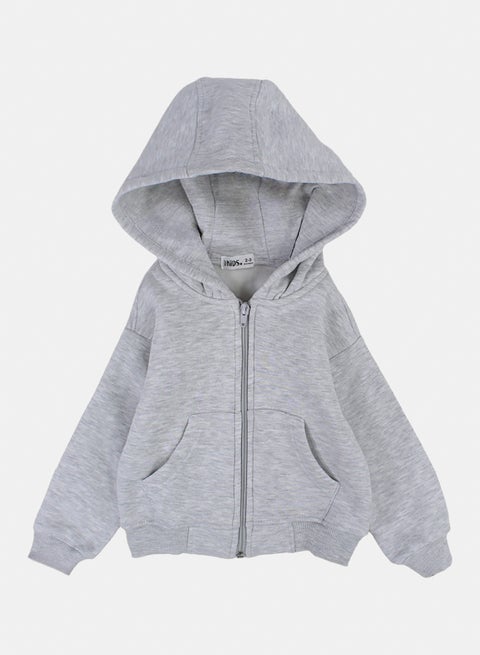 هودي بسوستة وأكمام طويلة للأطفال – رمادي
